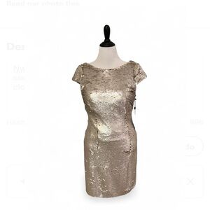 ADRIANNA PAPELL party Dress sequins champagne white gold NWT 14